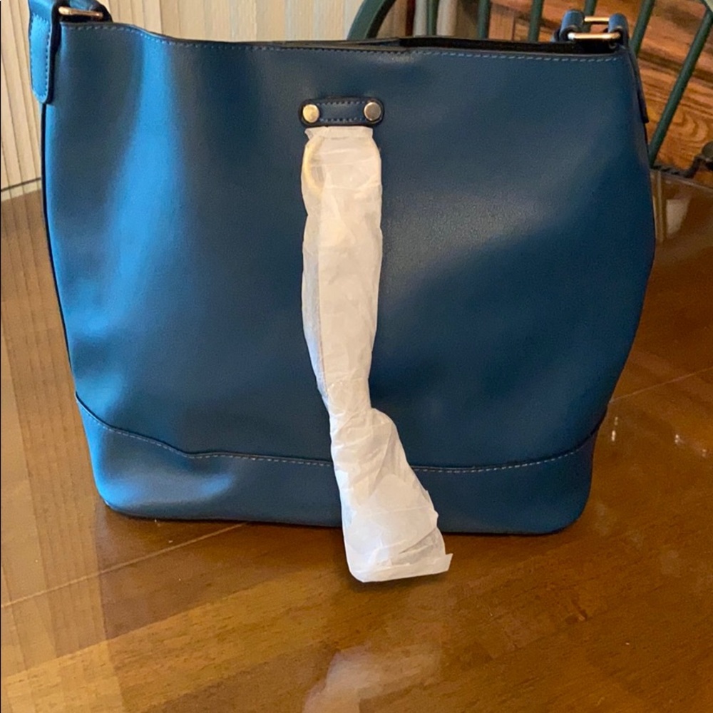 Lulu Dharma Tote Bag 12”x 12” Teal w/gold trim